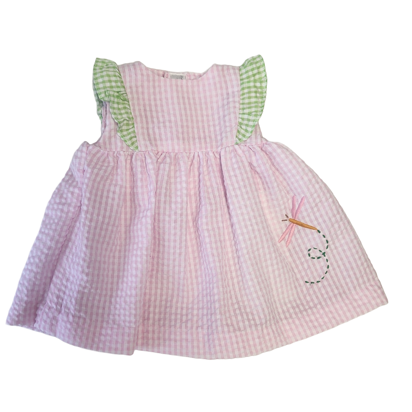 Petit Ami & Zubels - Knit Frog Doll with Pink Check Dragonfly Dress