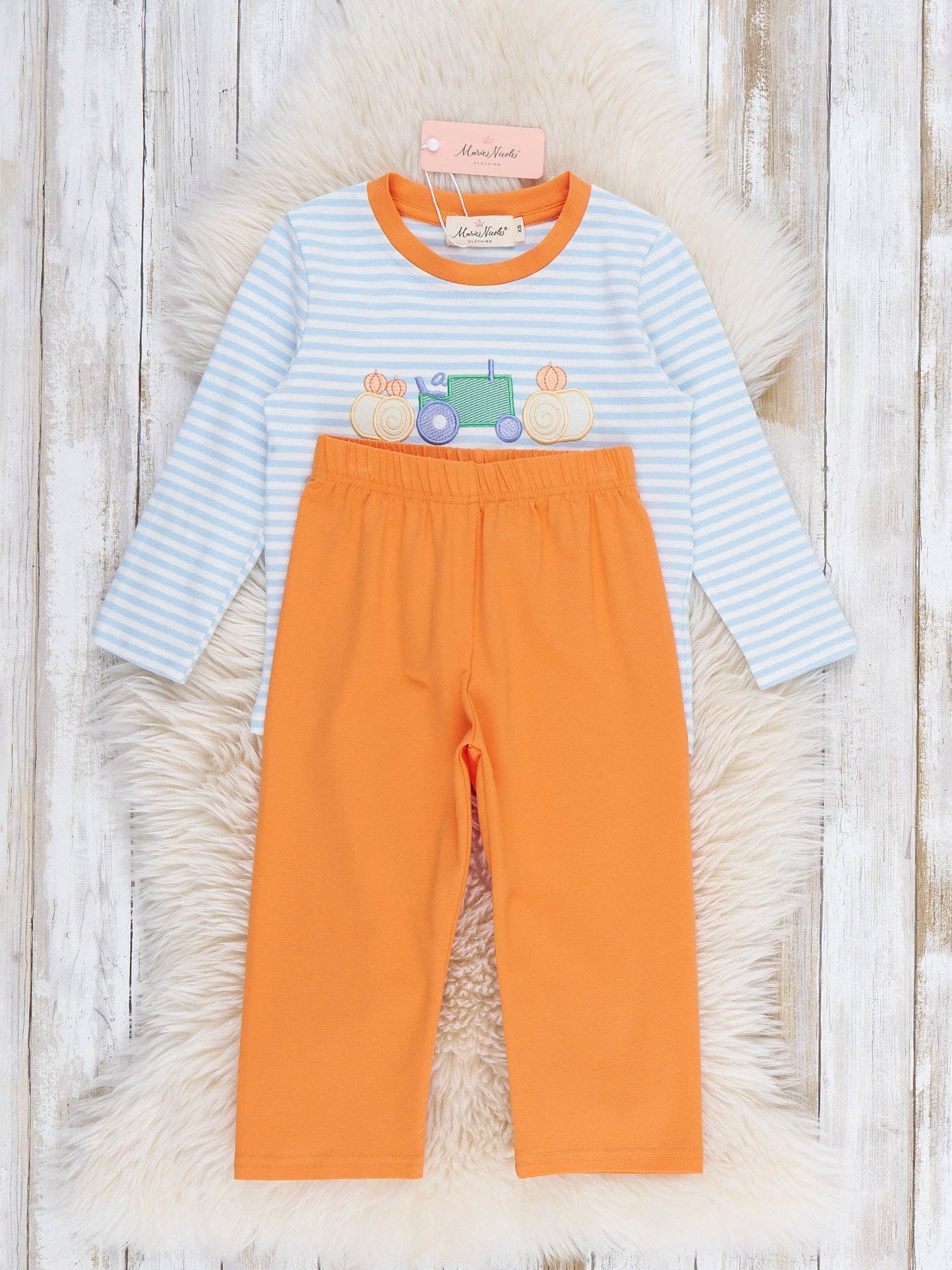 Pumpkin Harvest Ride Stripe Pant Set-Boy