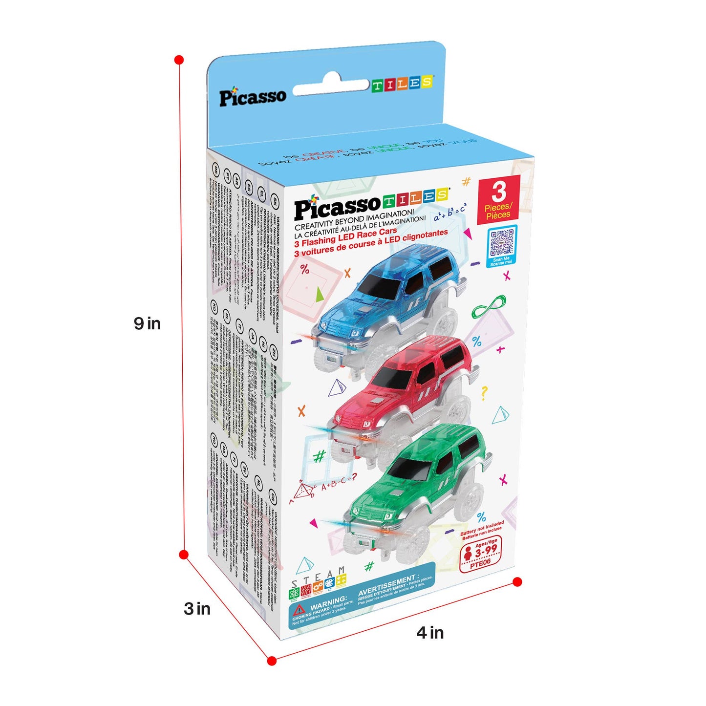 PicassoTiles - PicassoTiles 3 Pack Cars for Magnet Race Track Building Sets