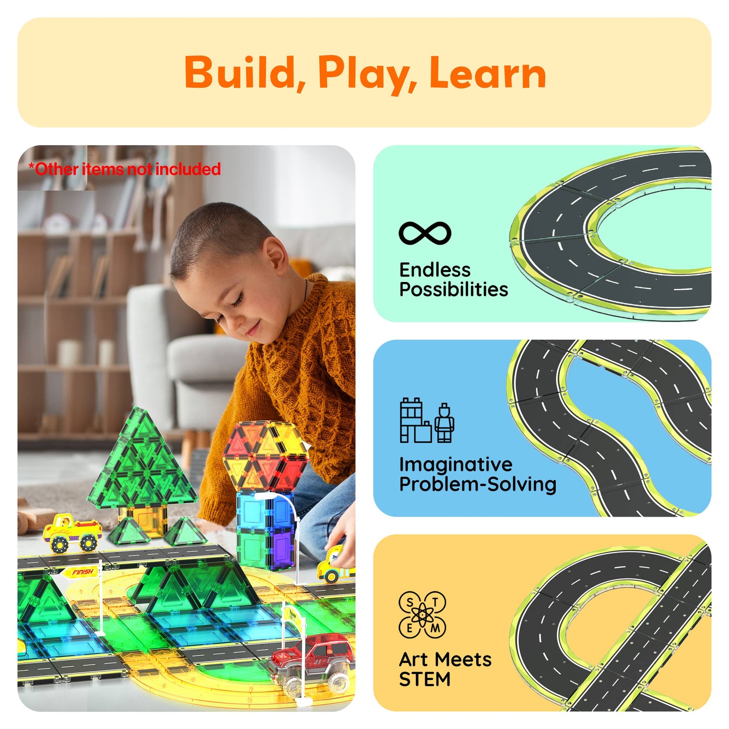 PicassoTiles - PicassoTiles Magnetic Car Track Set - Speedway Themed Set