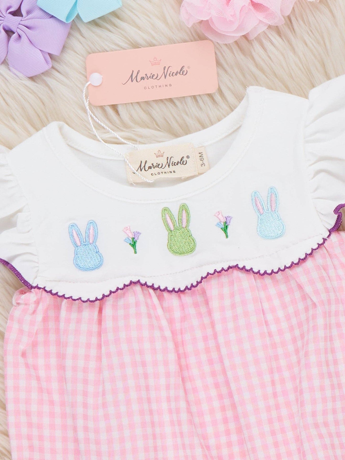 Bunny Lineup Gingham Embroidered Ruffle Bubble