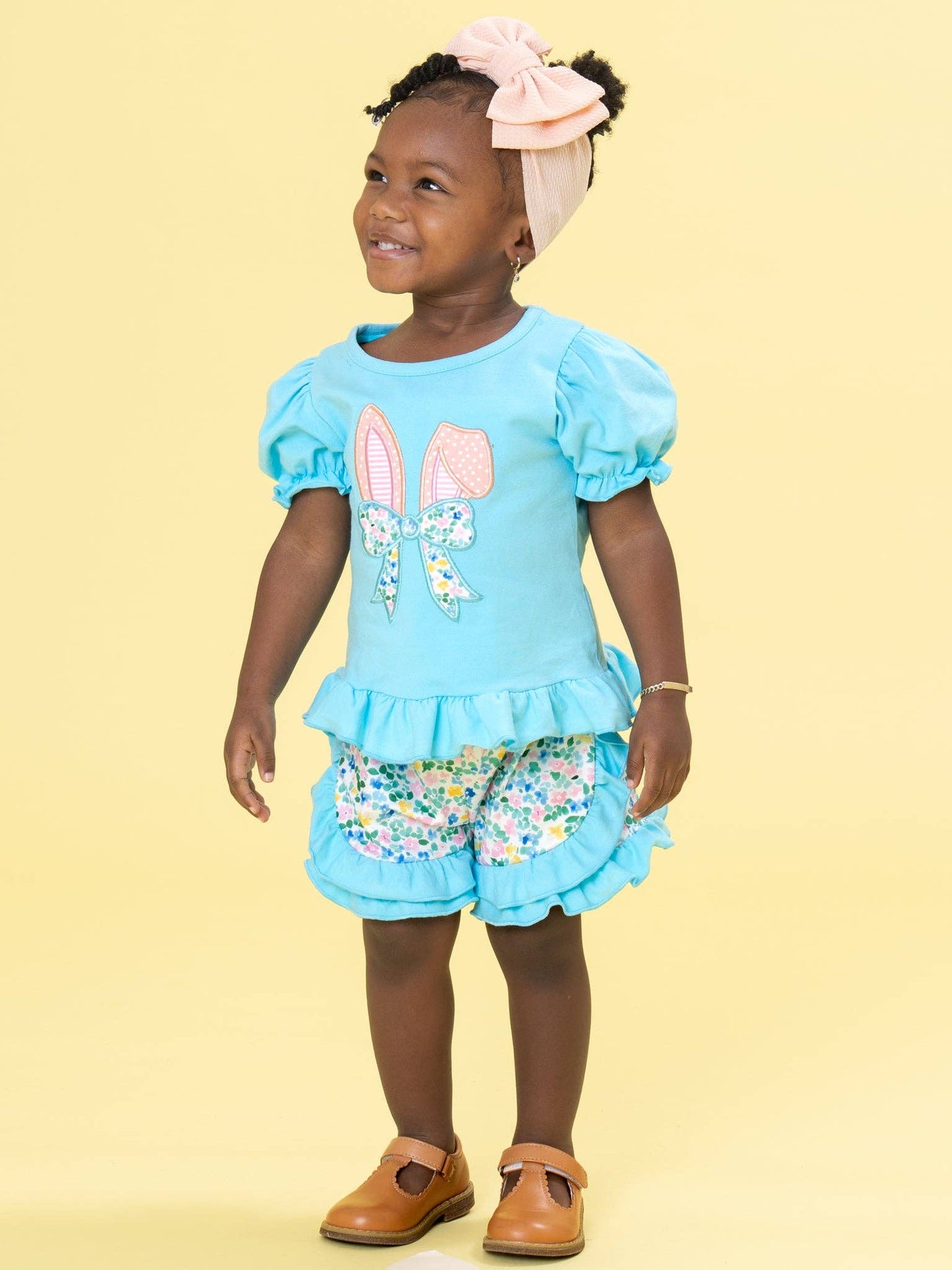 Bunny Ears Blooms Embroidered Short Set