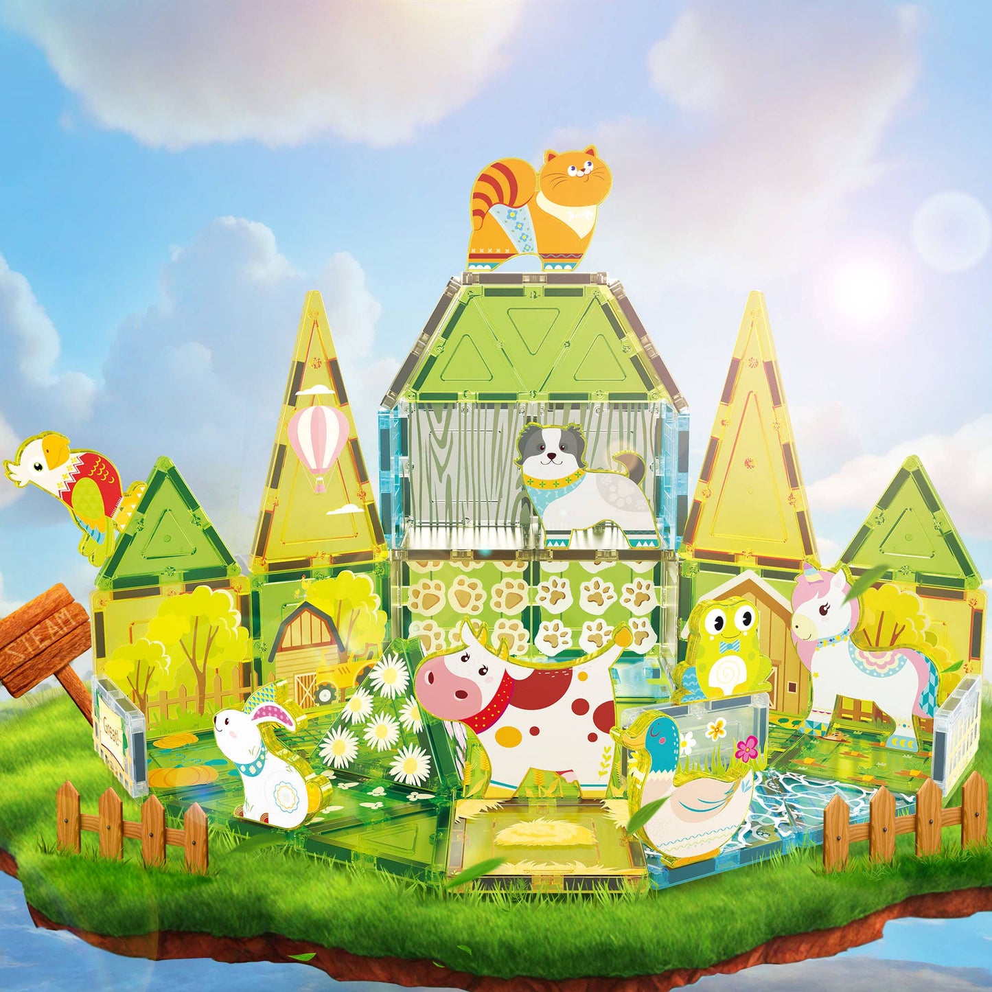 PicassoTiles - PicassoTiles 52pc Farm Theme Magnetic Tile Building Set