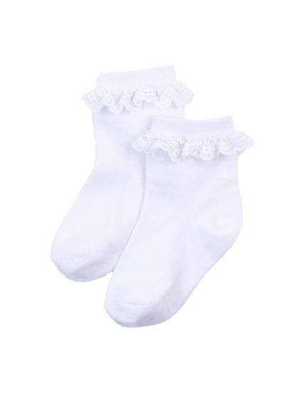 White Lace Ruffle Frilly Ankle Socks (3-Pack)