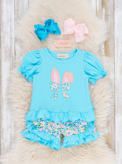 Bunny Ears Blooms Embroidered Short Set