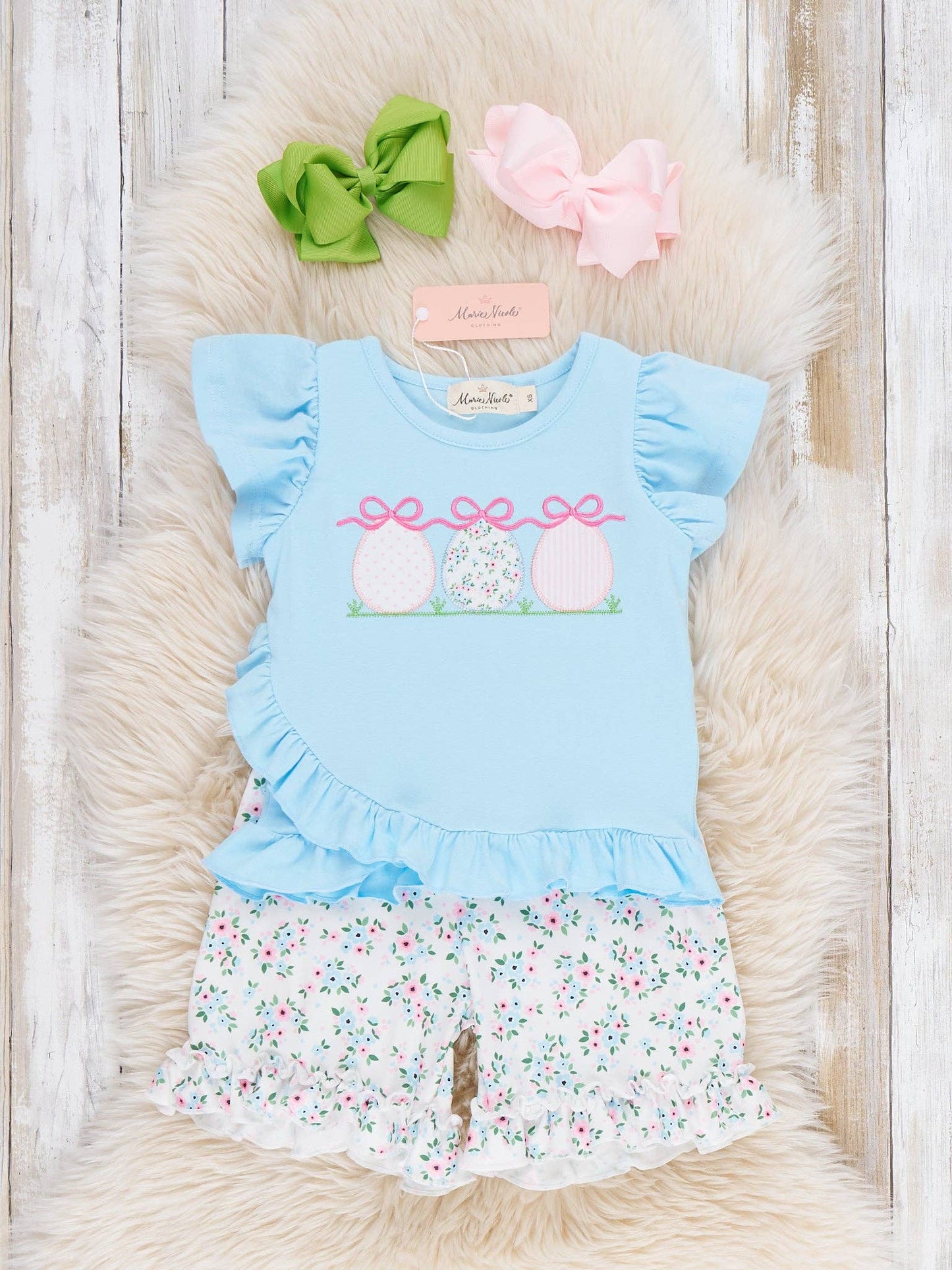 Ribbons & Eggs Garden Embroidered Ruffle Short Set