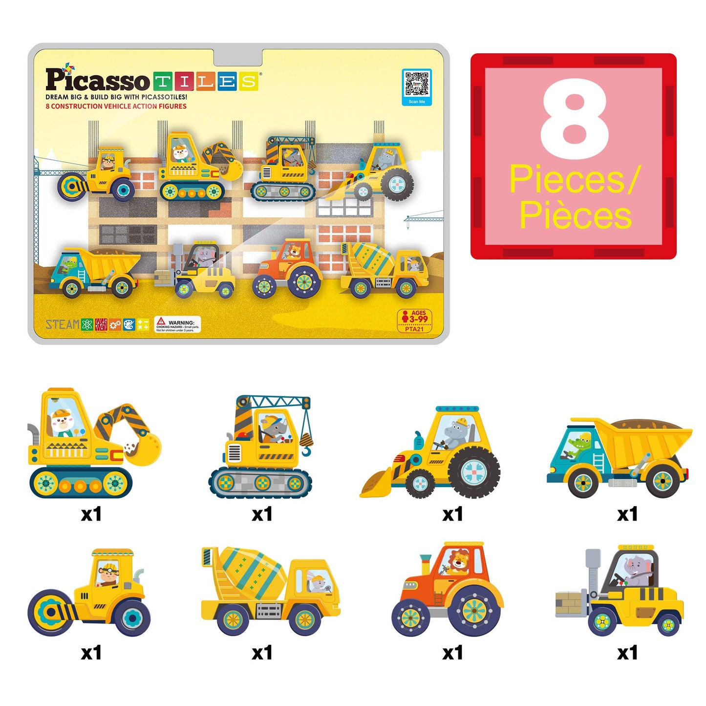 PicassoTiles - PicassoTiles 8pc Construction Magnetic Action Figures