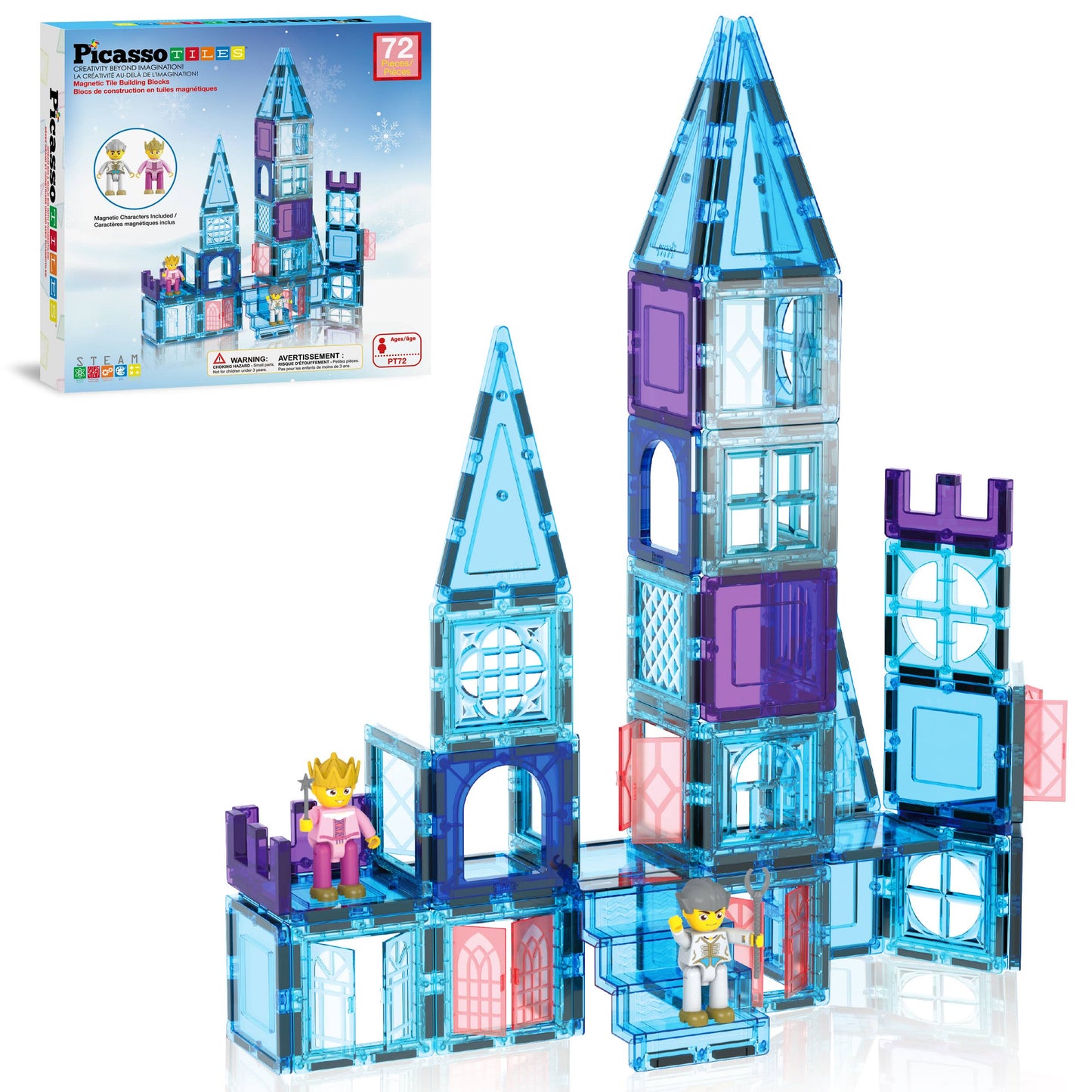 PicassoTiles - PicassoTiles 72pc Ice Castle Magnetic Tile Building Set