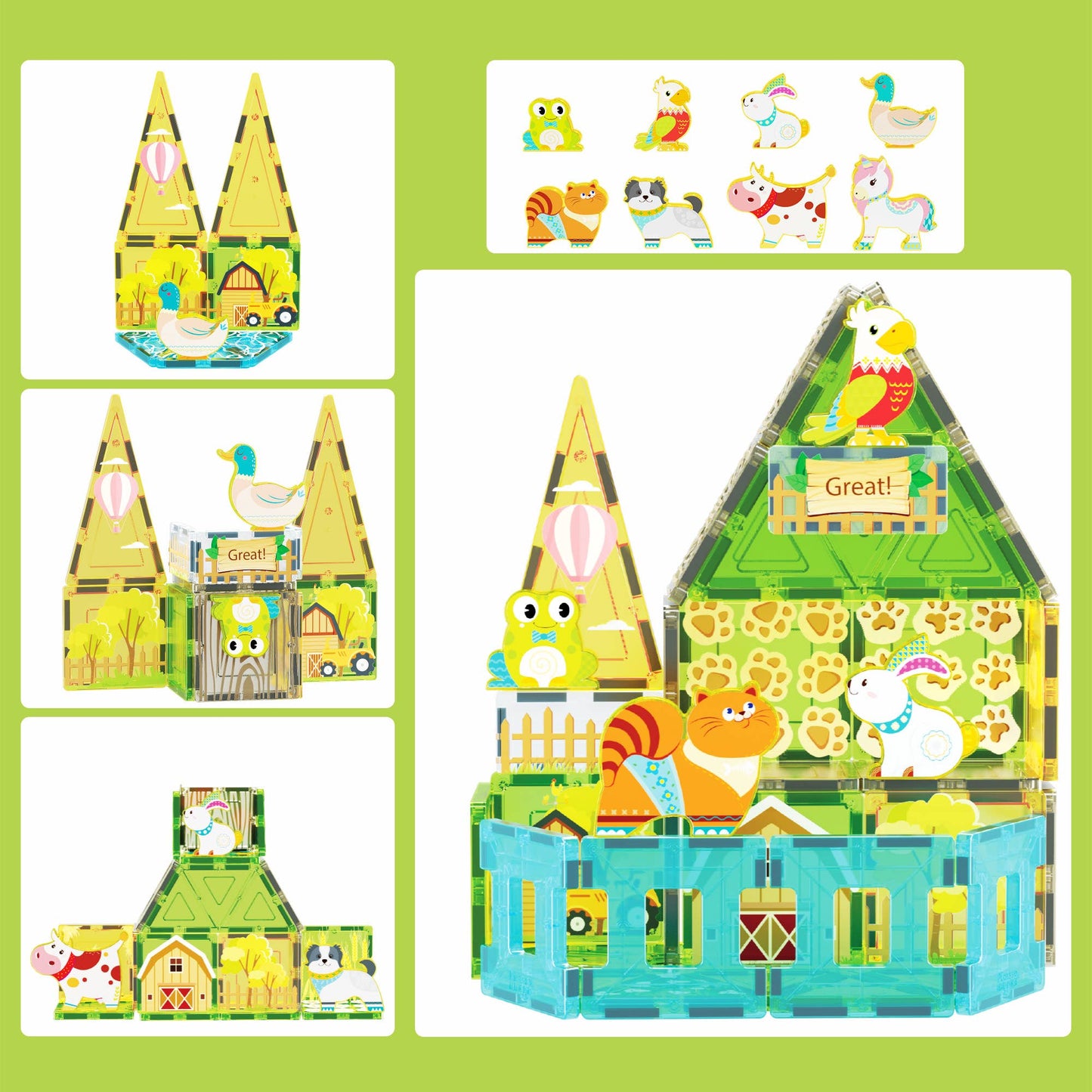 PicassoTiles - PicassoTiles 52pc Farm Theme Magnetic Tile Building Set