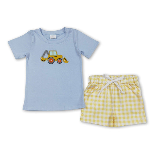 Backhoe Yellow Gingham Short Set