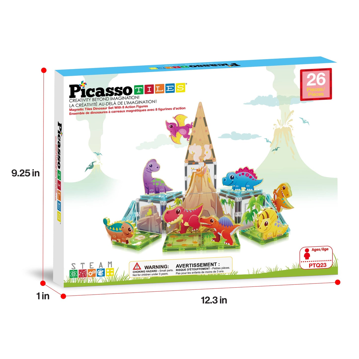PicassoTiles - PicassoTiles 26pc Dino Theme Magnetic Tile Building Set