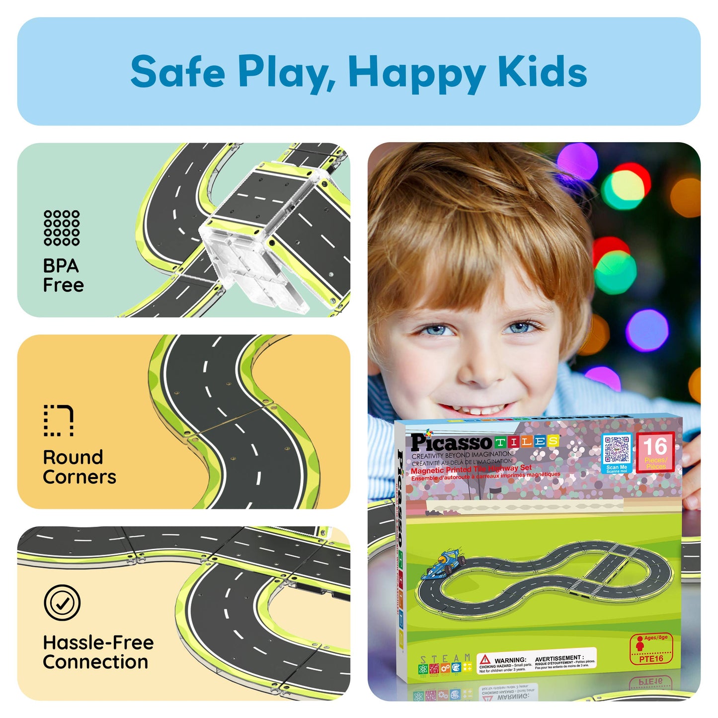 PicassoTiles - PicassoTiles Magnetic Car Track Set - Speedway Themed Set