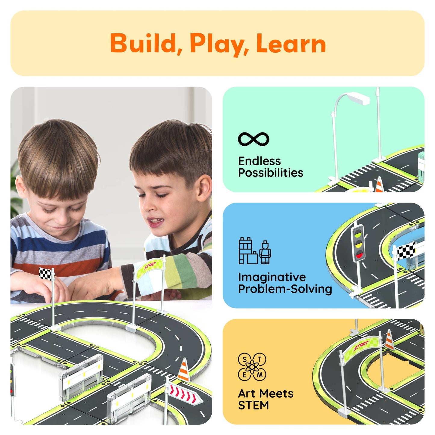 PicassoTiles - PicassoTiles 28pc Printed Street Sign Traffic Kit