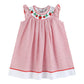 Red Seersucker Strawberry Smocked Bishop Dress