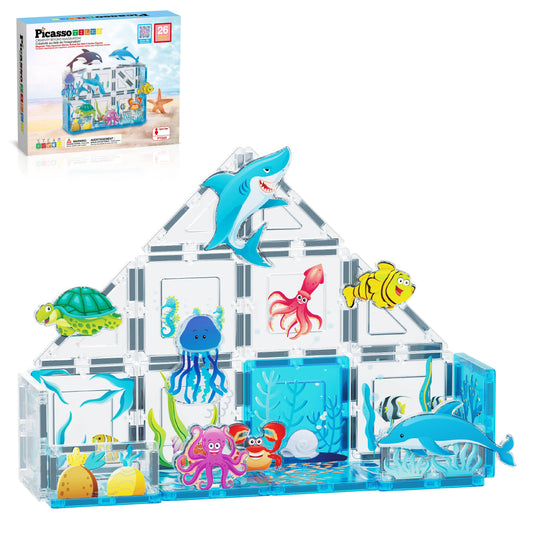PicassoTiles - PicassoTiles 26 Piece Marine World Magnetic Building Set