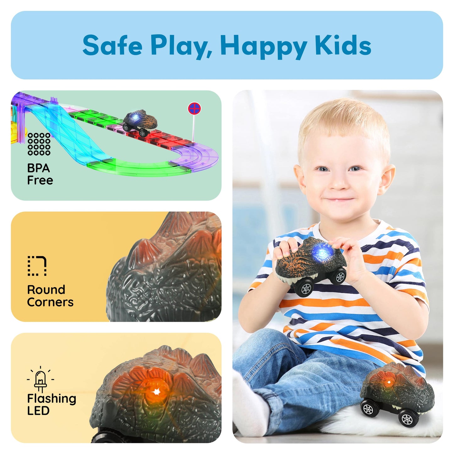 PicassoTiles - PicassoTiles Dinosaur Cars for Kids Race Track