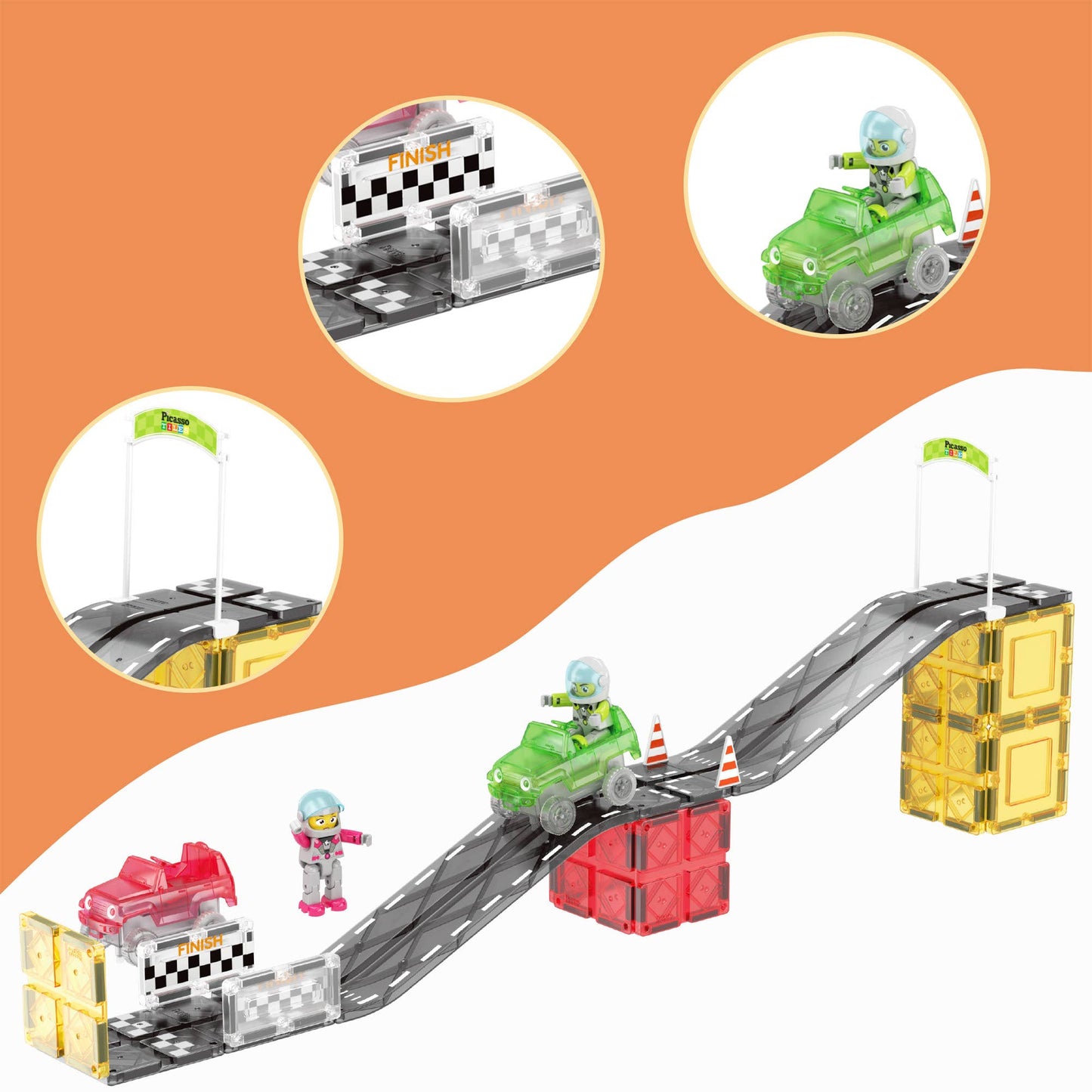 PicassoTiles - PicassoTiles Race Car Track Slider Racing Building Set