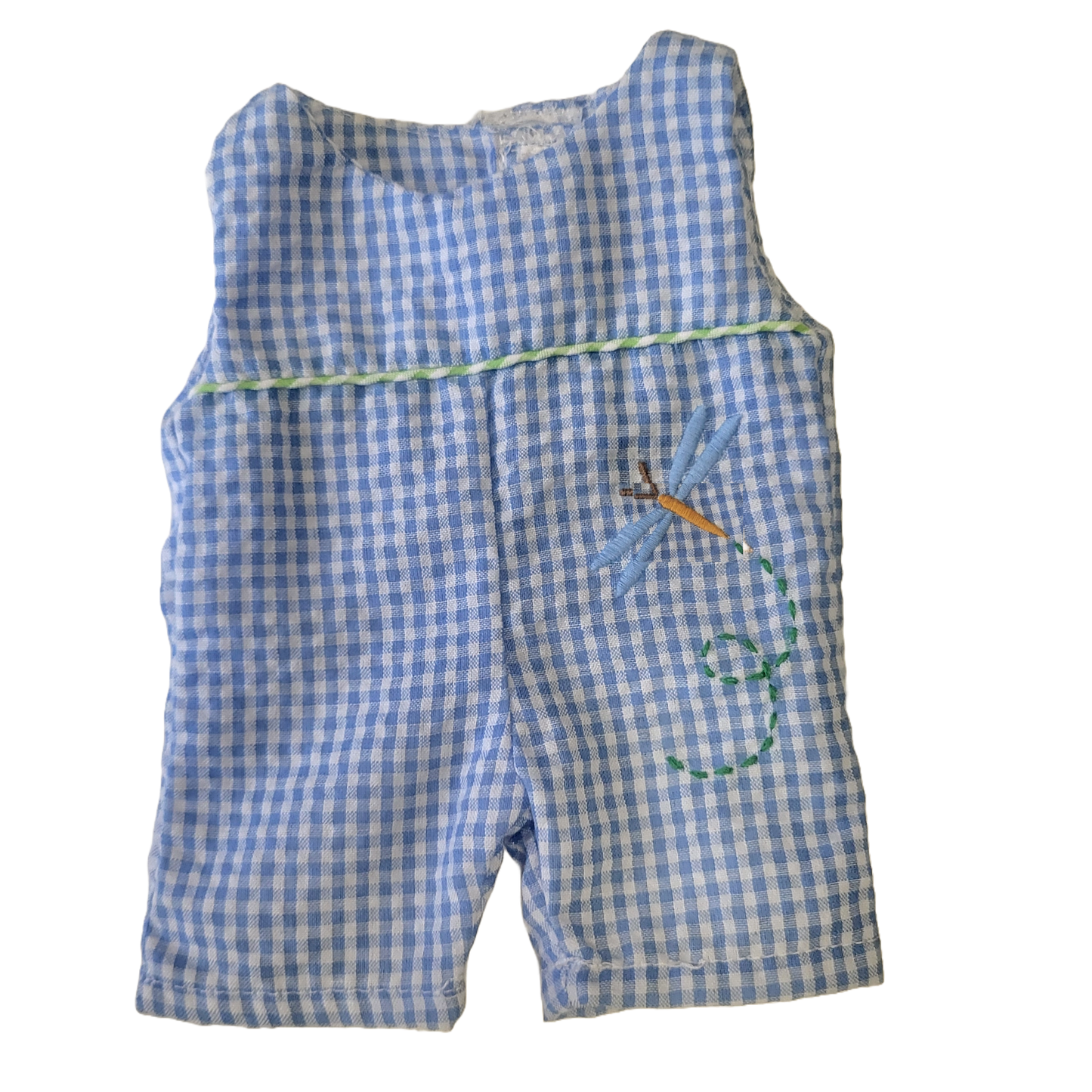 Petit Ami & Zubels - Knit Frog Doll with Blue Check Dragonfly Romper
