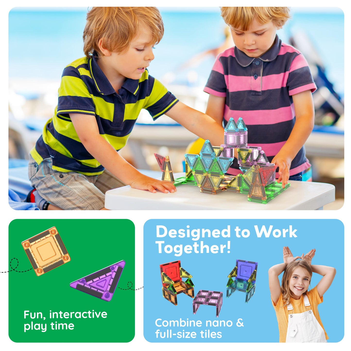 PicassoTiles - 50pc Nano Magnetic Building Tiles Construction Travel Set