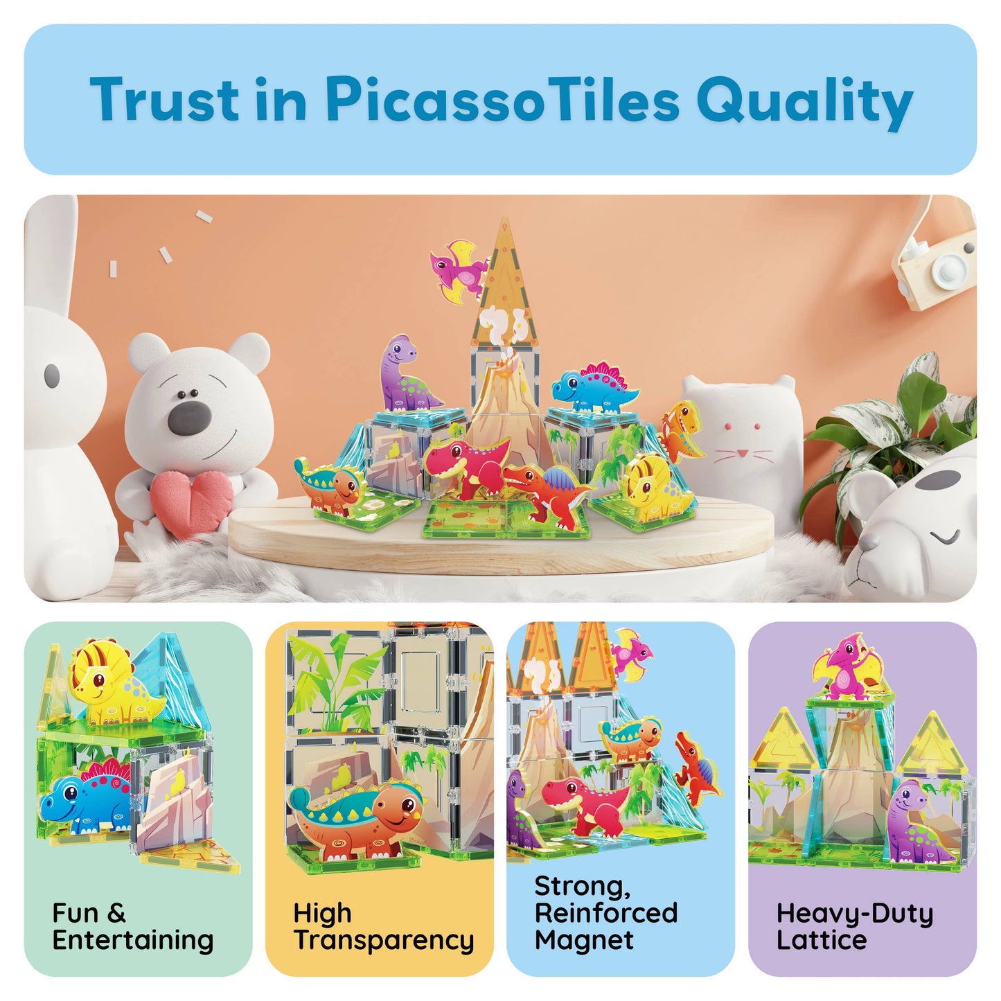 PicassoTiles - PicassoTiles 26pc Dino Theme Magnetic Tile Building Set