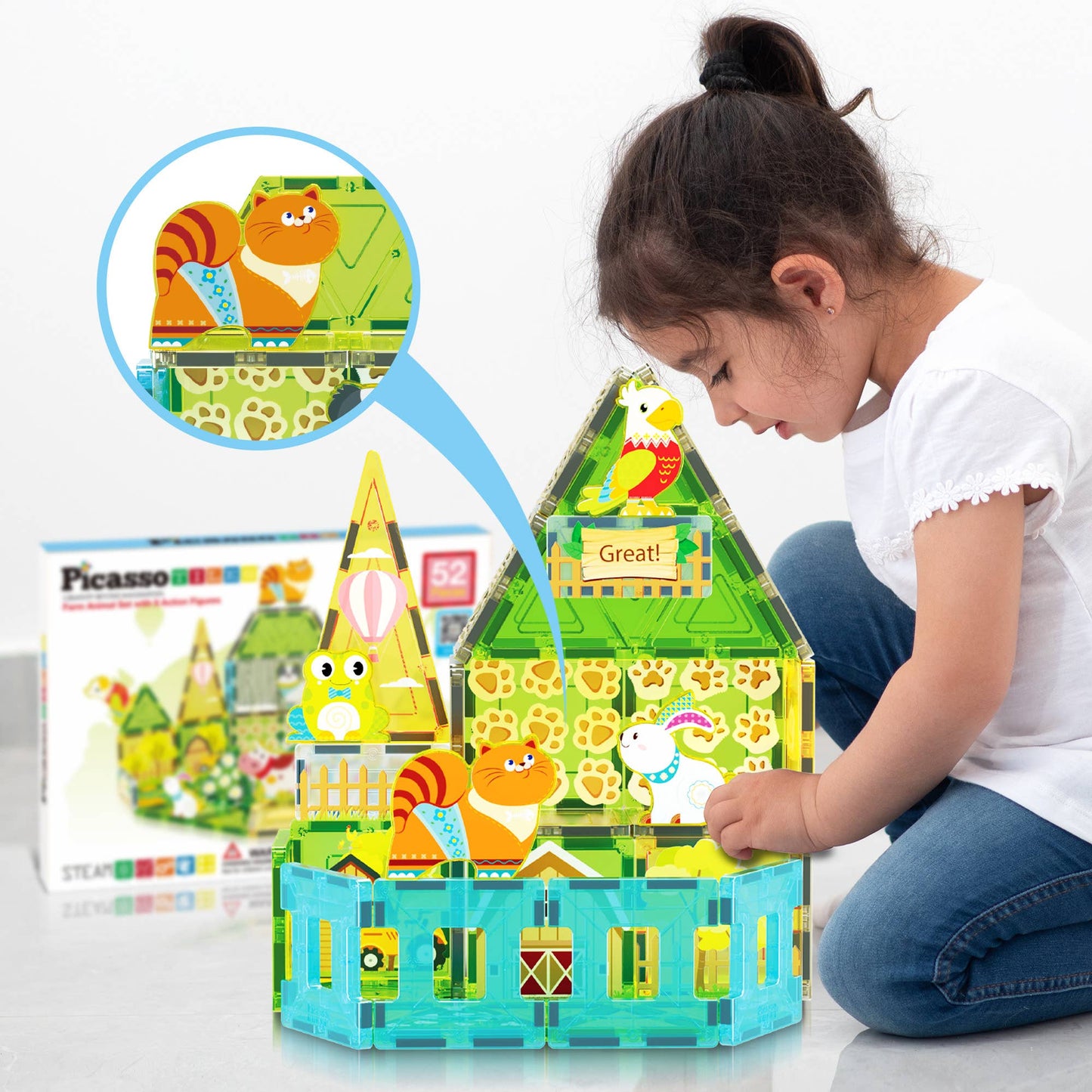 PicassoTiles - PicassoTiles 52pc Farm Theme Magnetic Tile Building Set