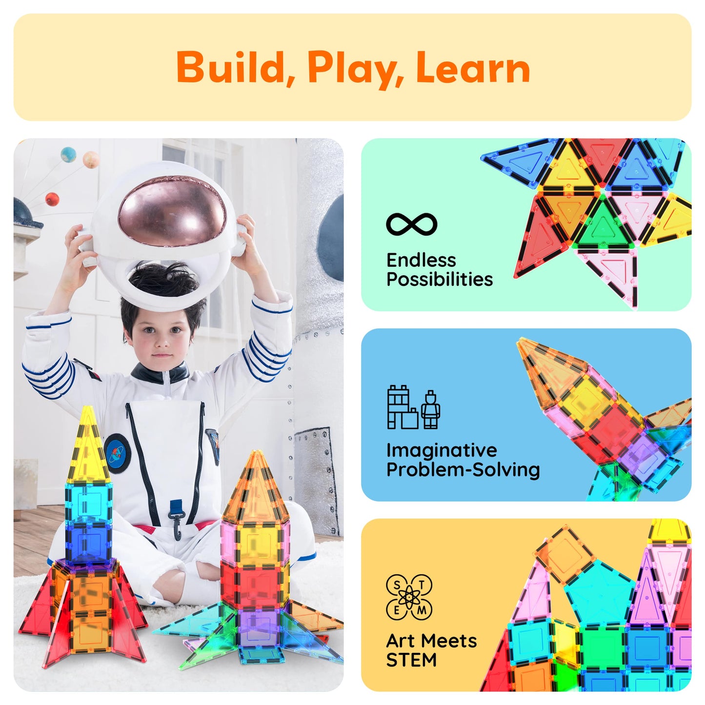 PicassoTiles - PicassoTiles 32pc Rocket Magnetic Tile Building Set