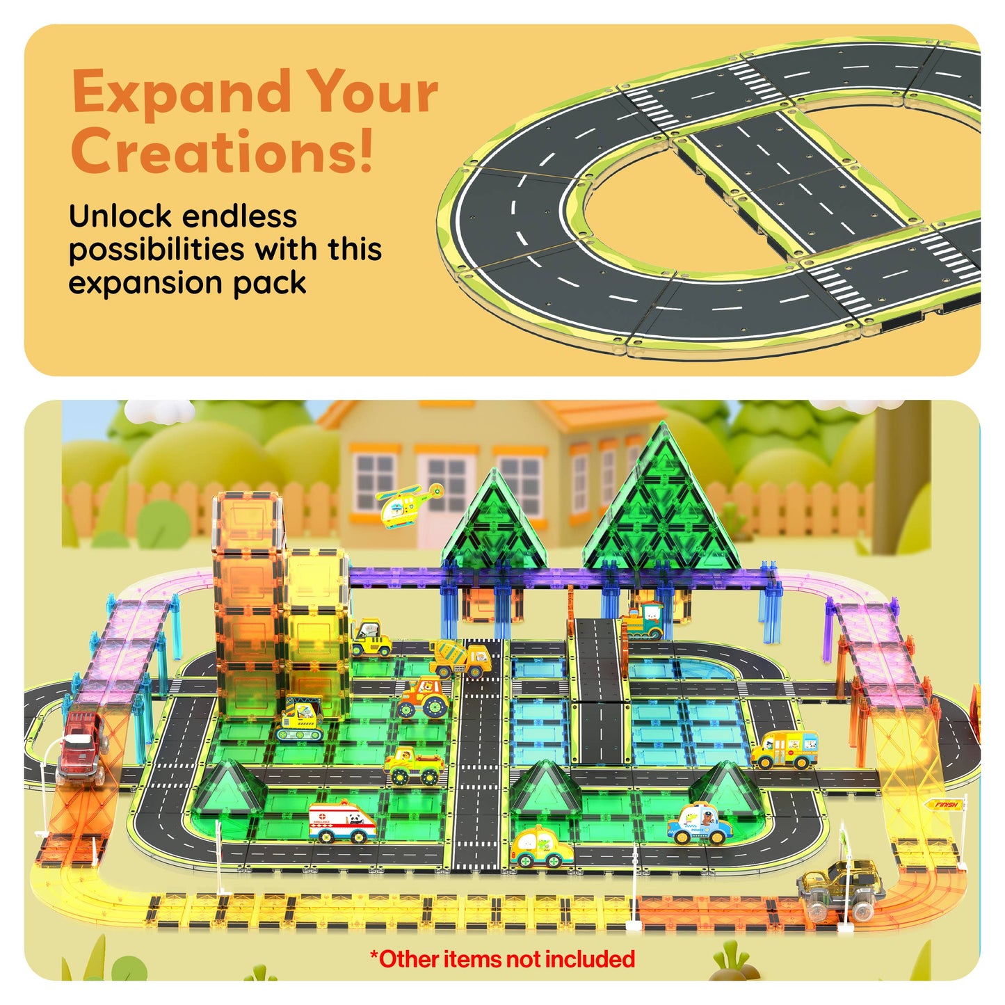 PicassoTiles - PicassoTiles Magnetic Car Track Set - Speedway Themed Set