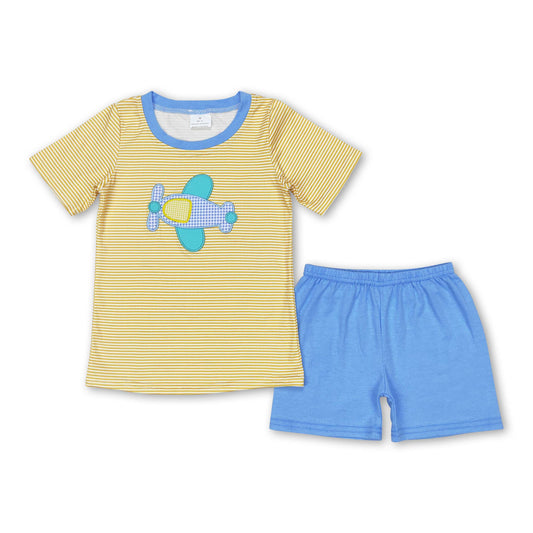 Airplane Yellow Stripe Short Set