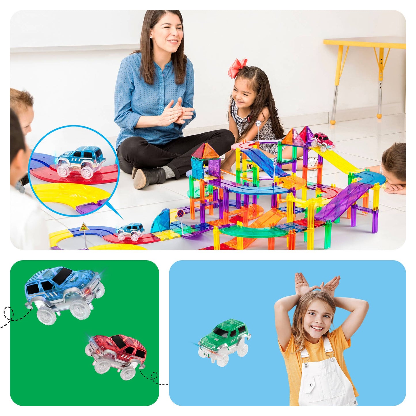 PicassoTiles - PicassoTiles 3 Pack Cars for Magnet Race Track Building Sets