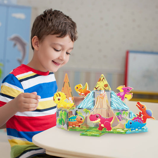 PicassoTiles - PicassoTiles 26pc Dino Theme Magnetic Tile Building Set