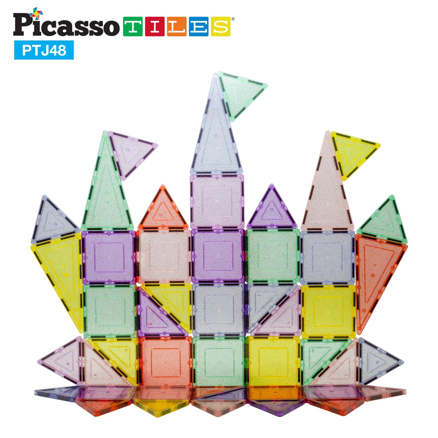PicassoTiles - PicassoTiles 48pc Glitter Magnetic Tile Building Set