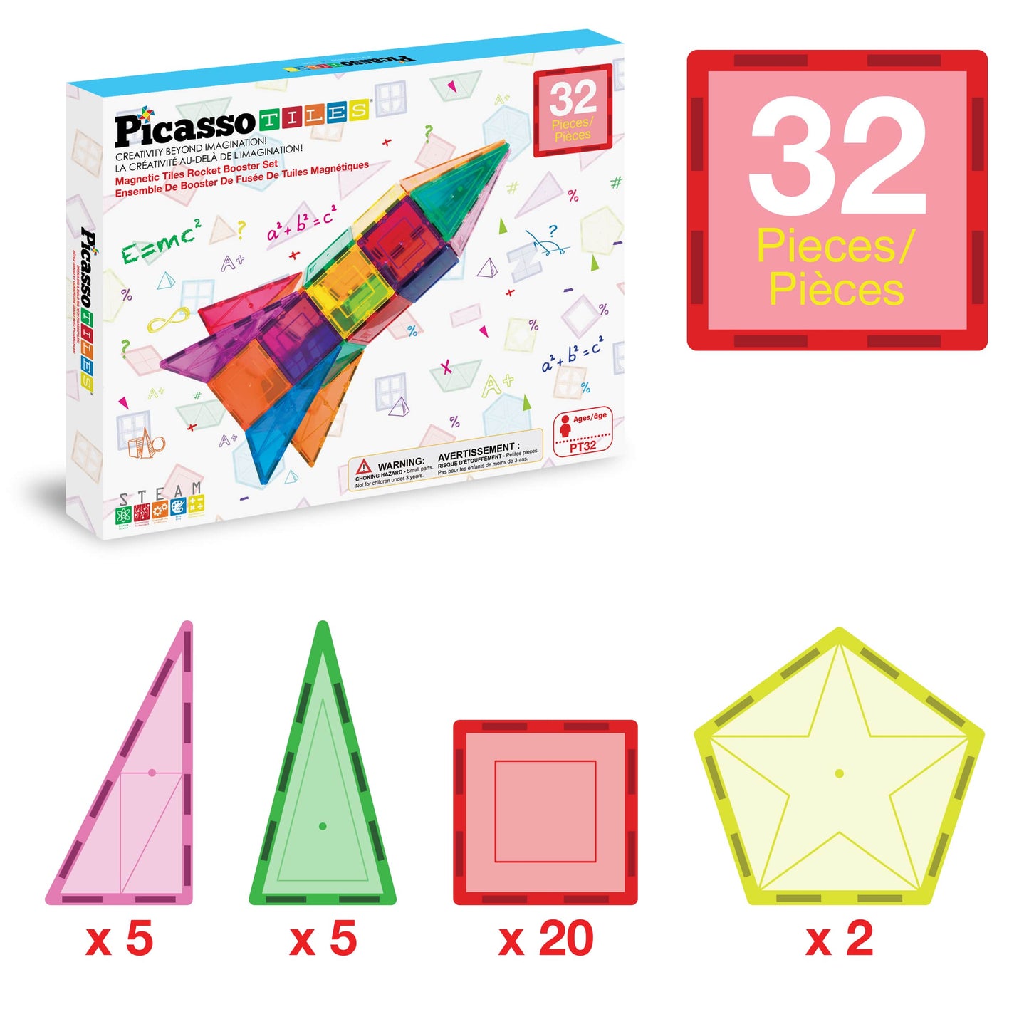 PicassoTiles - PicassoTiles 32pc Rocket Magnetic Tile Building Set