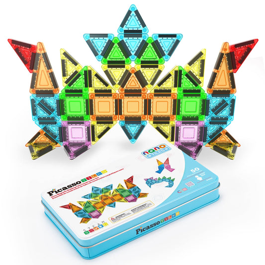 PicassoTiles - 50pc Nano Magnetic Building Tiles Construction Travel Set