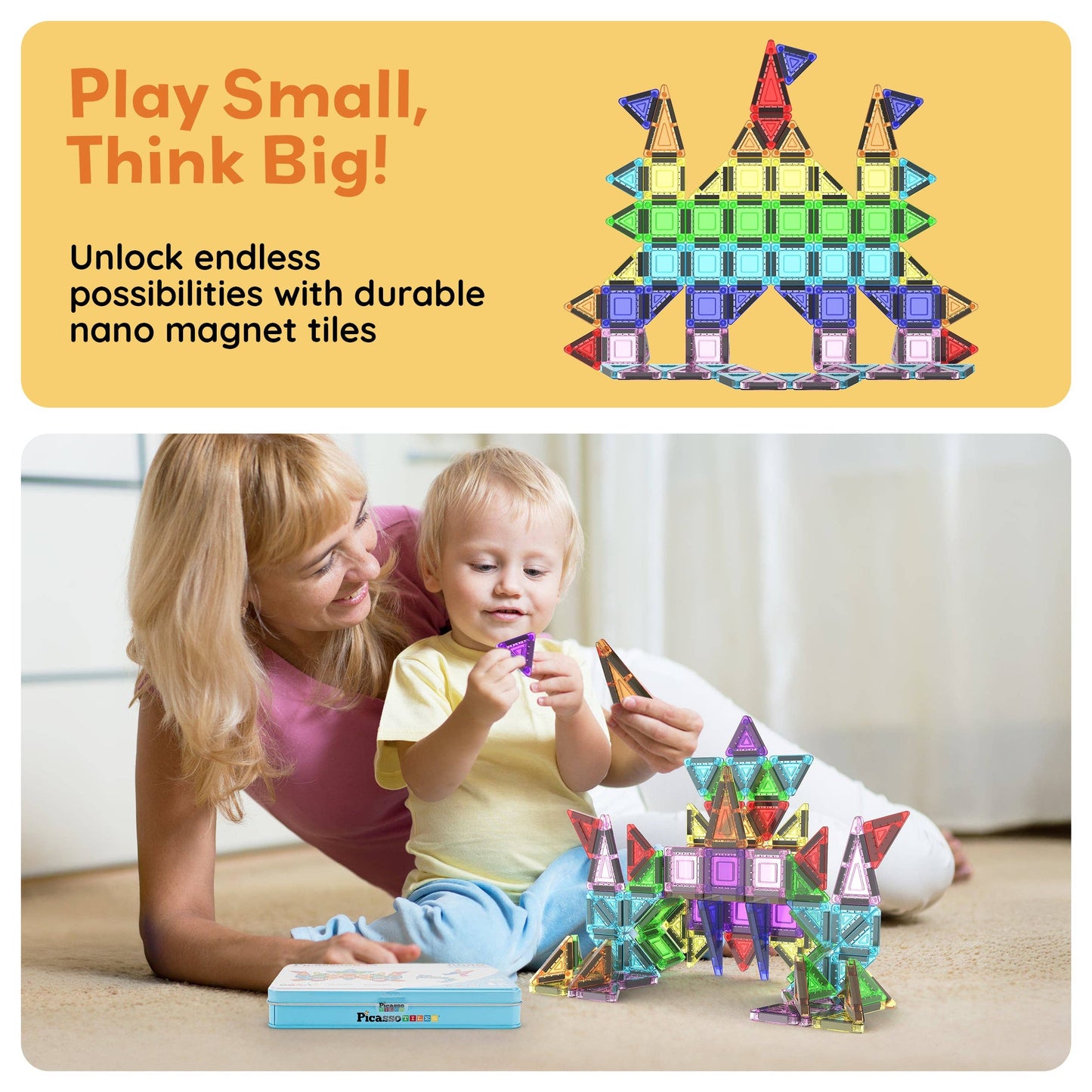 PicassoTiles - 50pc Nano Magnetic Building Tiles Construction Travel Set