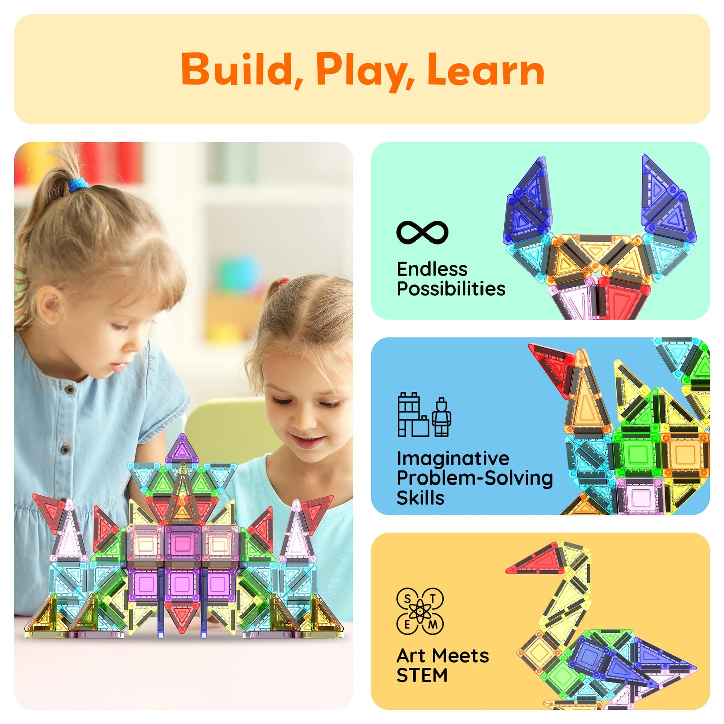 PicassoTiles - 50pc Nano Magnetic Building Tiles Construction Travel Set