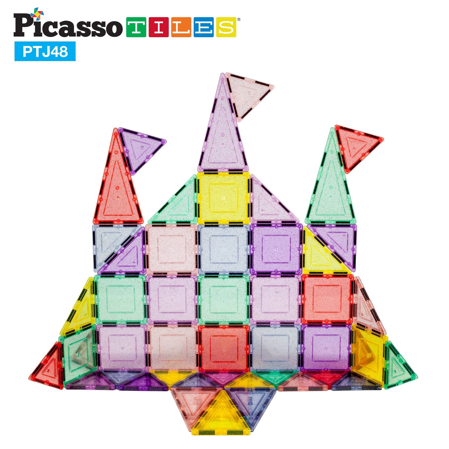 PicassoTiles - PicassoTiles 48pc Glitter Magnetic Tile Building Set