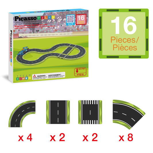 PicassoTiles - PicassoTiles Magnetic Car Track Set - Speedway Themed Set