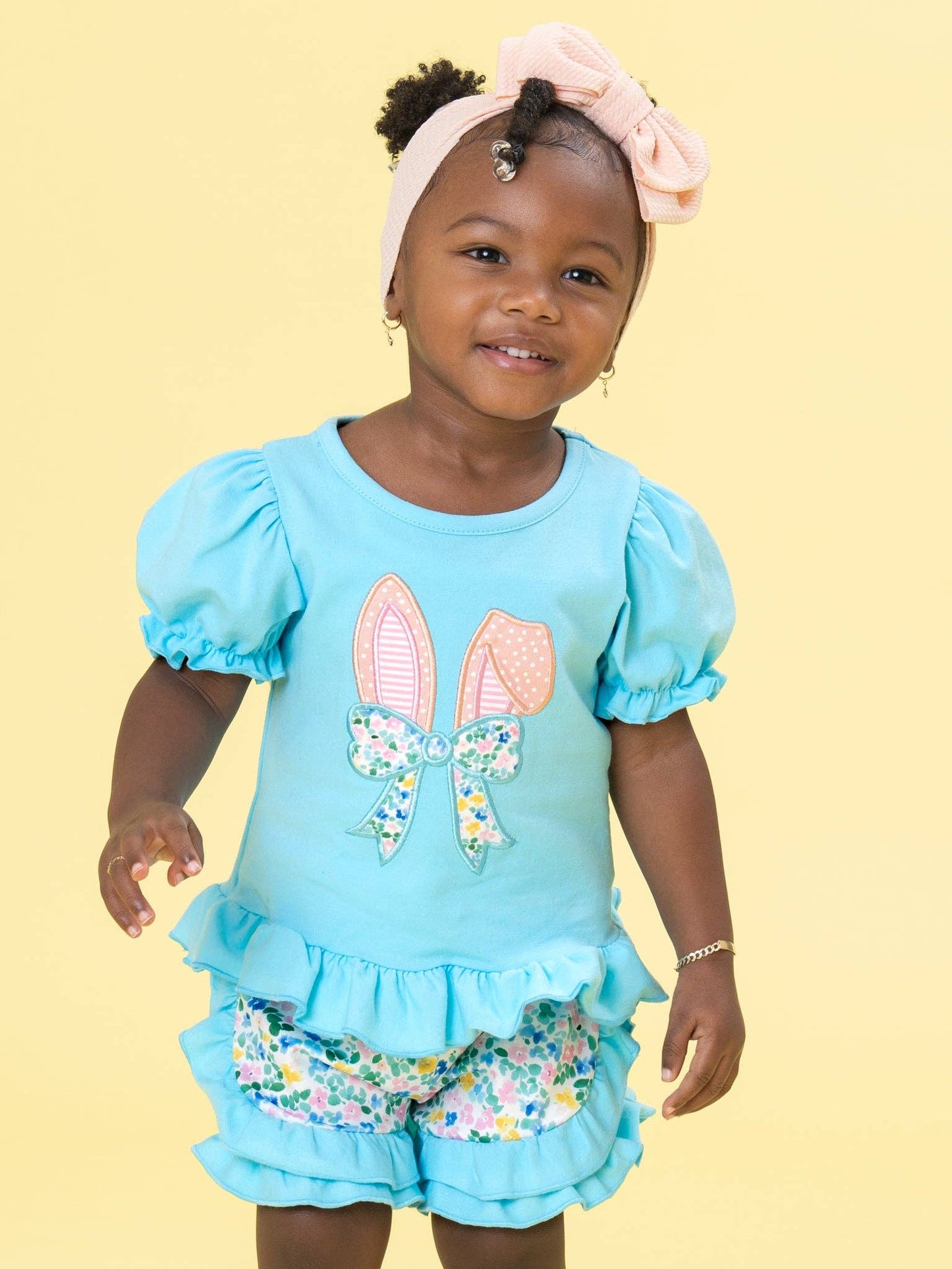 Bunny Ears Blooms Embroidered Short Set