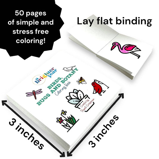 A Brighter Year - 50 Pages Birds Bugs and Botany Mini Coloring Book for Adults
