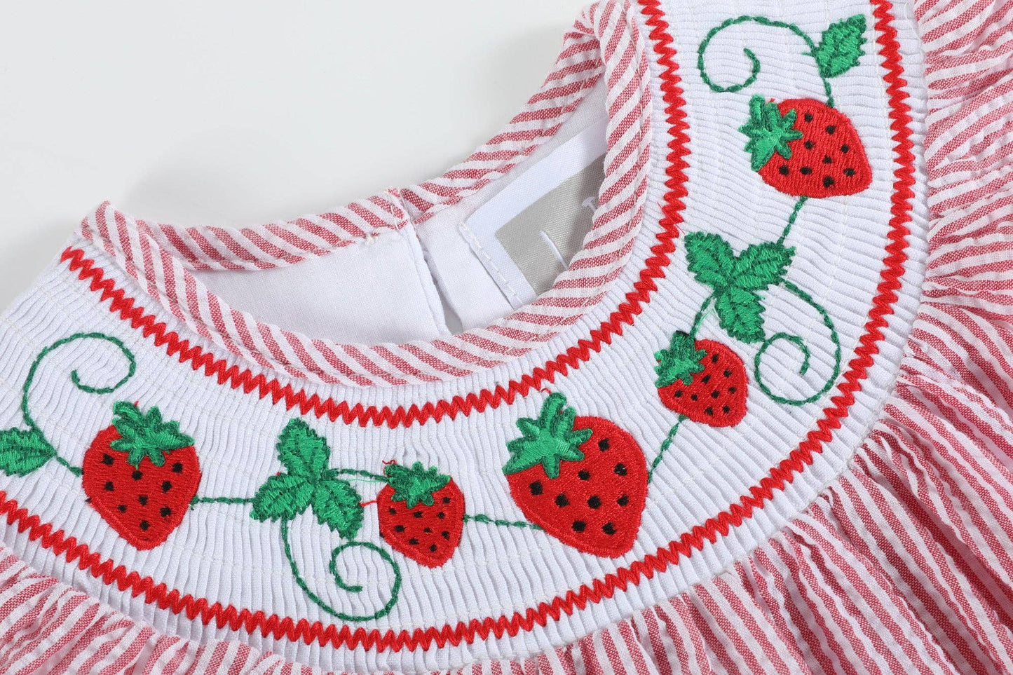 Seersucker Strawberry Smocked Bubble