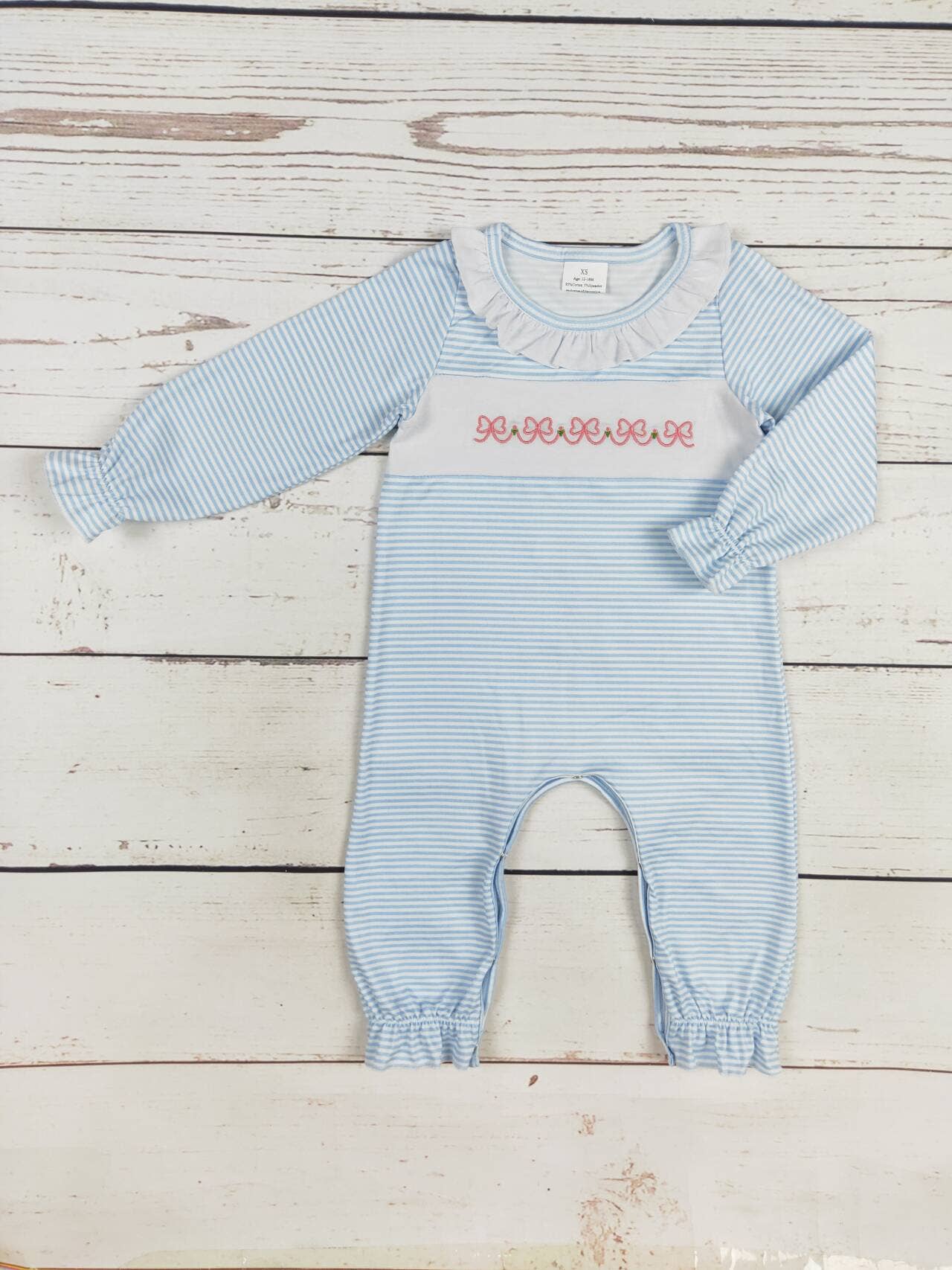 Blue Stripe Bow Romper