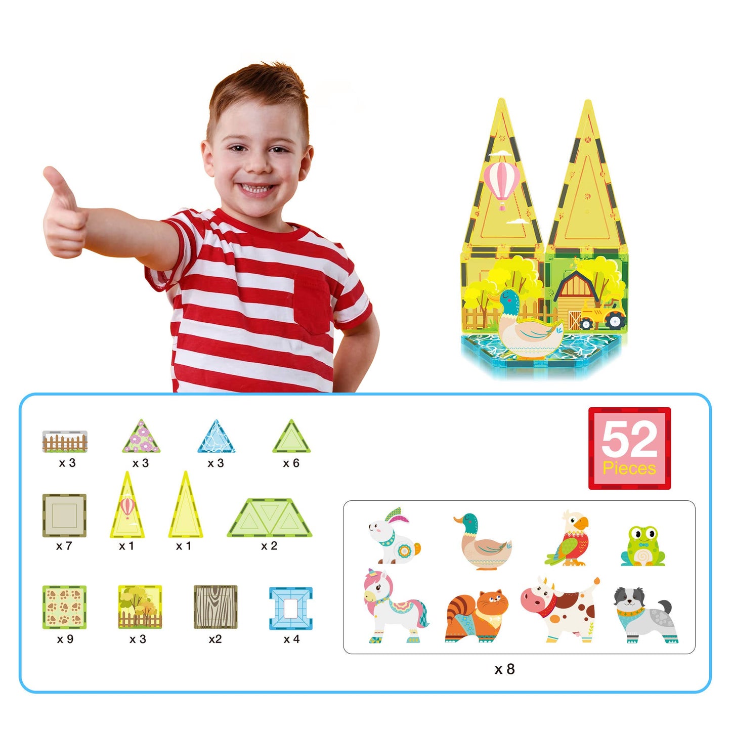 PicassoTiles - PicassoTiles 52pc Farm Theme Magnetic Tile Building Set