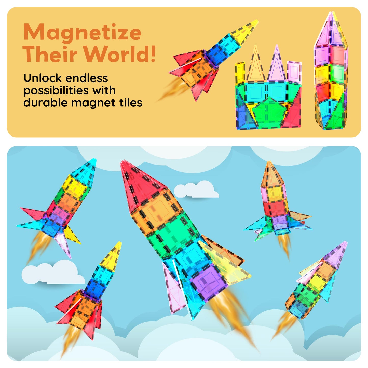 PicassoTiles - PicassoTiles 32pc Rocket Magnetic Tile Building Set