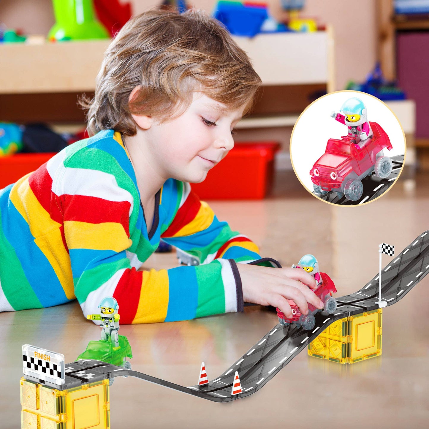 PicassoTiles - PicassoTiles Race Car Track Slider Racing Building Set