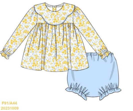 Itty Bitty Yellow&Light Blue Floral Bloomer Set