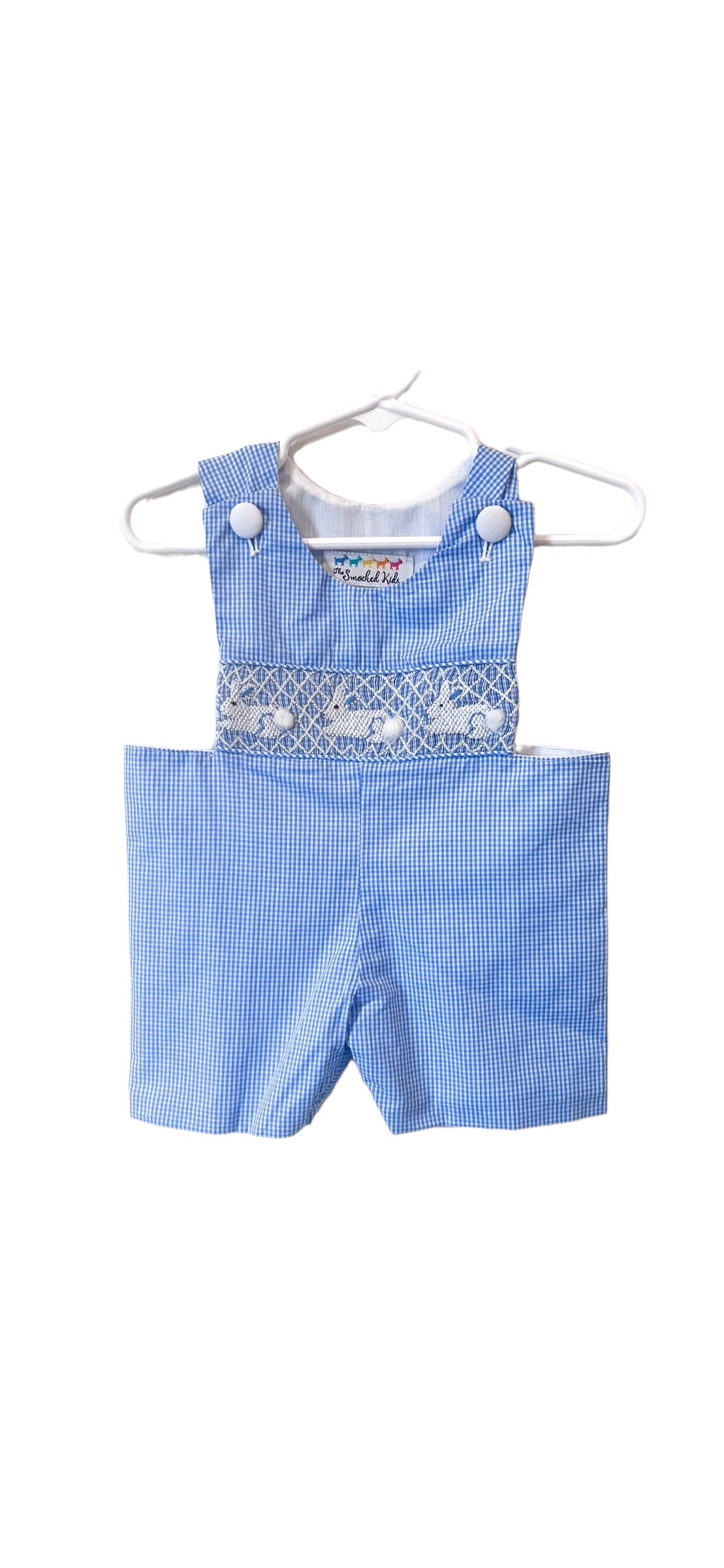 Smocked Bunny Blue Gingham Jonjon