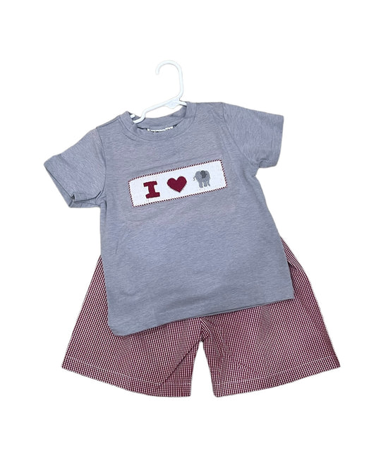 I Love Bama Boys Smocked Short Set