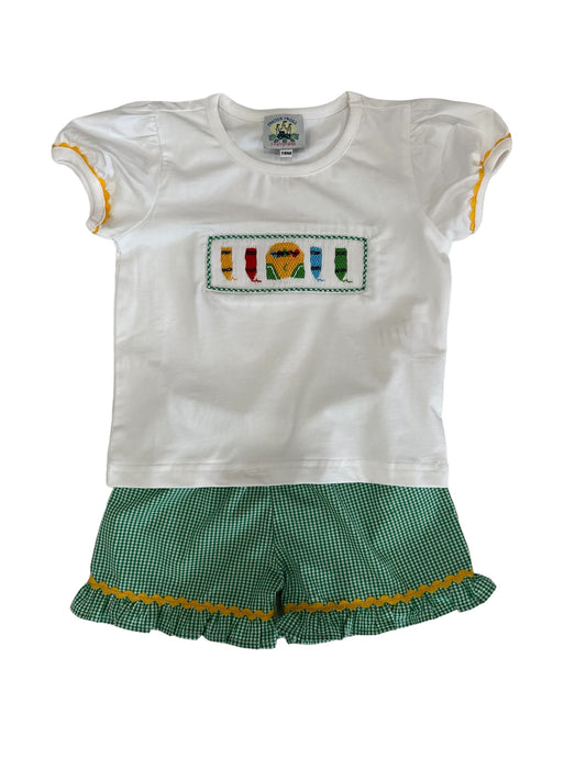 Smocked Crayons Girl Short Set