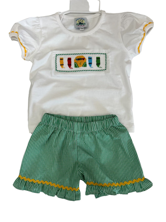 Smocked Crayons Girl Short Set