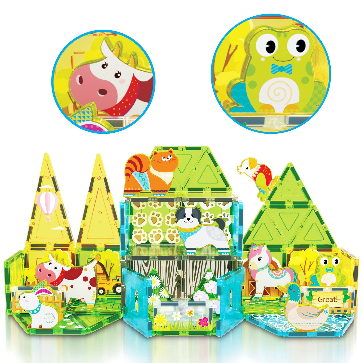 PicassoTiles - PicassoTiles 52pc Farm Theme Magnetic Tile Building Set